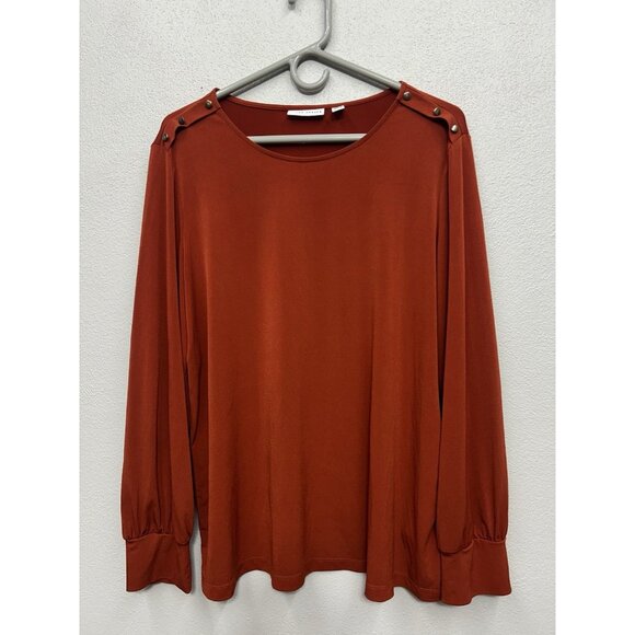 Susan Graver Womens Top Large Rust Orange Liquid Knit Office Work Basic - Picture 1 of 7